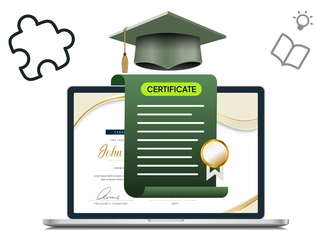 Branded certificate on a laptop